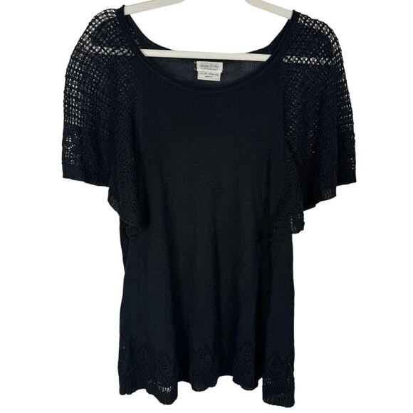 Meadow Rue Delicate Crochet Knit Top Dark Feminine Bohemian Classy Elegant M - Picture 1 of 8
